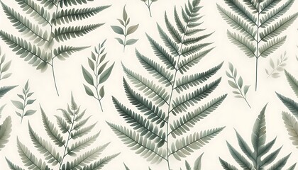 Naklejka premium Minimalist Fern Leaves Watercolor Pattern