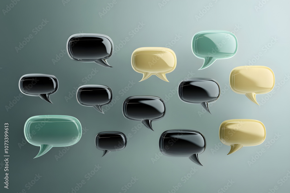 Poster a collection of floating speech bubbles, indicating communication and conversation