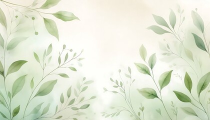 Soft Green Watercolor botanical Leaf Background

