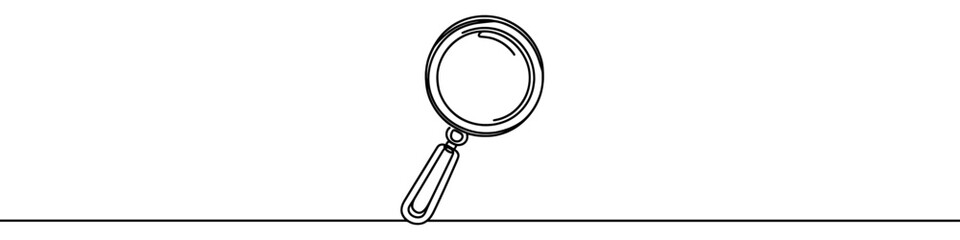 Minimalist vector illustration depicting a magnifying glass made of one single line