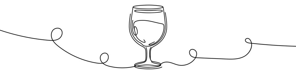 Minimalist continuous one line drawing of a wineglass on white background