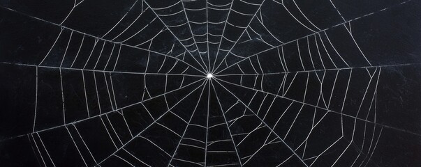 Obraz premium A detailed spider web glistens in the light, showcasing intricate patterns and delicate craftsmanship of nature's artistry.