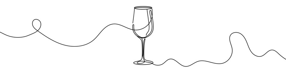 Minimalist continuous one line drawing of a wineglass on white background
