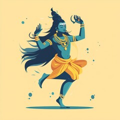 Fototapeta premium Shiva dance, symbolizing cosmic cycle, flat design illustration