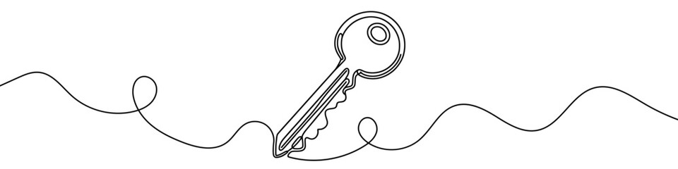 Continuous line drawing of a key is suggesting concepts of security and access