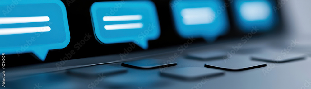 Aufkleber a close-up image of a keyboard featuring blue speech bubbles, symbolizing digital communication and 