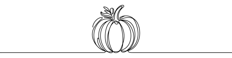 One continuous line illustration of a pumpkin, isolated on white background. This is a one line art of a pumpkin.