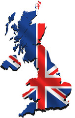 United Kingdom country map with flag 3d