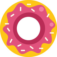 Delicious donut with pink icing and white sprinkles, perfect for representing sweet treats and bakeries