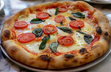 Vegetarian pizza Margherita. Italian cuisine. Neapolitan Margherita pizza.