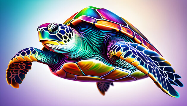A rainbow turtle on a white background