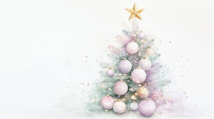 Pastel Christmas Tree with Gold Star and Ornaments