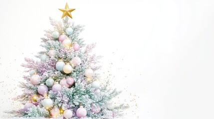 Pastel Christmas Tree with Gold Star and Confetti