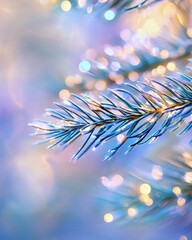 Vibrant Neon Christmas Greeting Card Design Featuring Twinkling Lights and Frosty Tree Branches