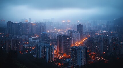 Fototapeta premium Dystopian city with crumbling slums contrasting a futuristic wealthy skyline, concept of contrasts