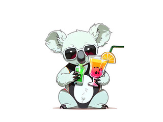 Cool Koala Enjoying Summer Drinks