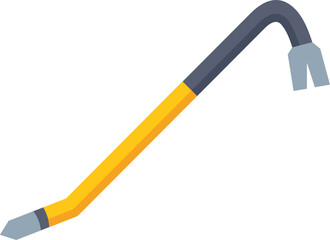 This is an illustration of a yellow crowbar with a gray handle lying on a white background