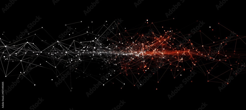 Poster a global supply chain network visualization, with nodes and connections, leaving space for text