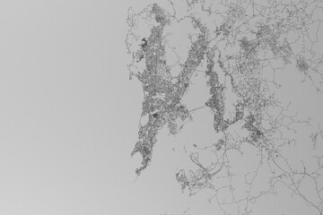 Map of the streets of Mumbai (India) made with black lines on grey paper. Top view. 3d render, illustration