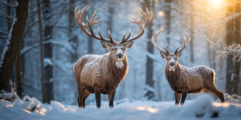 Obraz premium Deer in magical winter forest