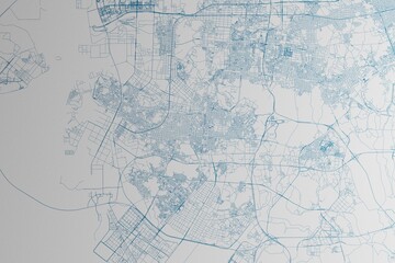 Map of the streets of Incheon (South Korea) made with blue lines on white paper. 3d render, illustration
