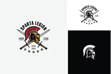 Spartan Helmet War with Sword for Fight Club or Empire Battle Game Emblem Label Vintage logo design