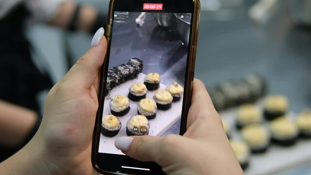 mobile phone blogger asian cuisine sushi cooking sushi cheese cap use a torch sushi tempra baked rolls in batter and breadcrumbs with avocado the whole cooking process step by step