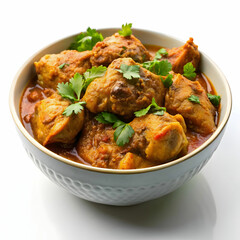 A bowl of chicken karahi, a flavorful Pakistani dish with tender chicken