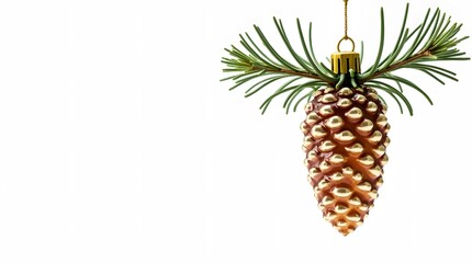 Golden Pine Cone Christmas Ornament Isolated on White Background