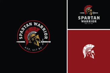 Spartan Helmet War with Sword for Fight Club or Empire Battle Game Emblem Label Vintage logo design