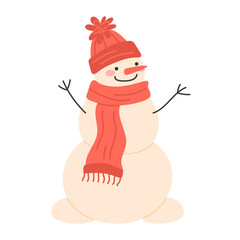 Snowman in a hat and scarf, smiling