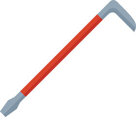 Red crowbar lying diagonally on a pure white background with empty space for overwriting text or adding other graphic elements