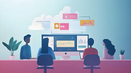 Obraz premium Cloud-Based Virtual Collaboration Tools – Enhancing Team Productivity and Communication with Cutting-Edge Technology