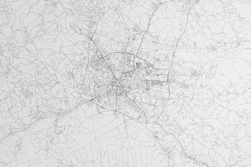 Map of the streets of Ljubljana (Slovenia) on white background. 3d render, illustration