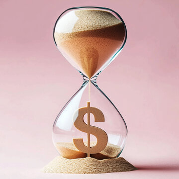 Hourglass with dollar sign. Capital accumulation. Time is an important factor in financial success and economic growth.	