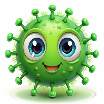 recommend clip art: A cute green germ character with large expressive eyes,