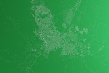 Map of the streets of Chihuahua (Mexico) made with white lines on green paper. Rough background. 3d render, illustration