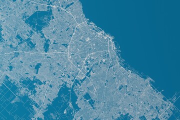 Map of the streets of Buenos Aires (Argentina) made with white lines on blue background. 3d render, illustration