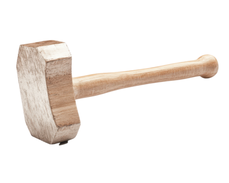 A wooden hammer with a wooden handle. transparent background