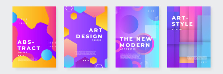 Colorful Abstract Art Posters With Modern Geometric Designs. Set of vibrant abstract art posters featuring modern geometric shapes, perfect for contemporary design projects and creative inspiration