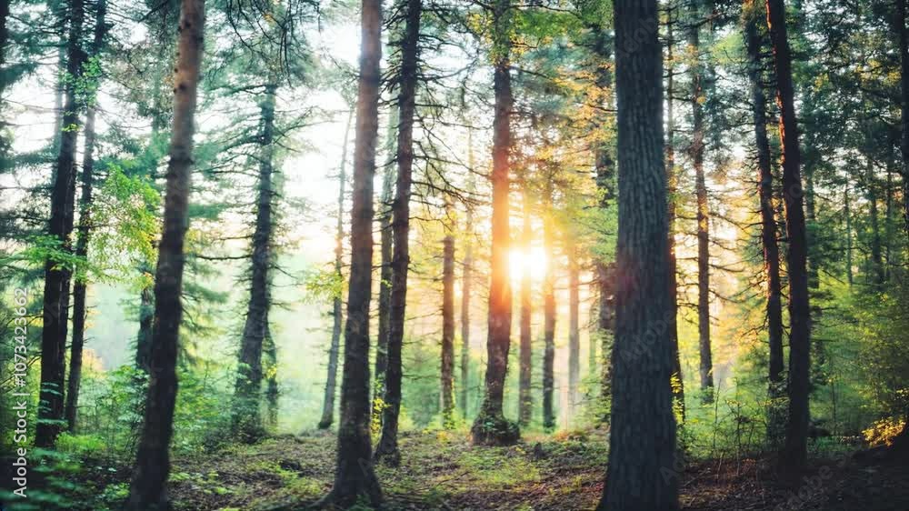 Poster peaceful forest scene featuring closeup of tree bark with soft natural light and green surroundings 