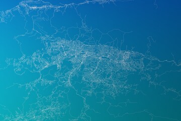 Map of the streets of Caracas (Venezuela) made with white lines on greenish blue gradient background. 3d render, illustration
