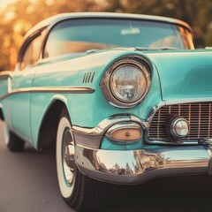 Classic car in diffused light, shiny reflections, vintage style