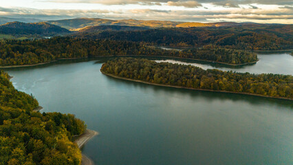 Serene Autumn Landscape Over Solina Lake and Bieszczady Mountain