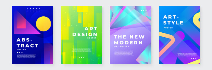Colorful Abstract Art Posters With Modern Geometric Designs. Set of vibrant abstract art posters featuring modern geometric shapes, perfect for contemporary design projects and creative inspiration © Badr Warrior