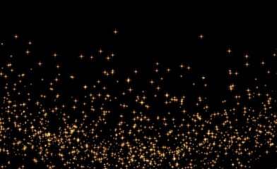 New year celebrations glittering stars confetti explosion on black background. Seamless gold glittering stars glowing for new year and festival celebration.