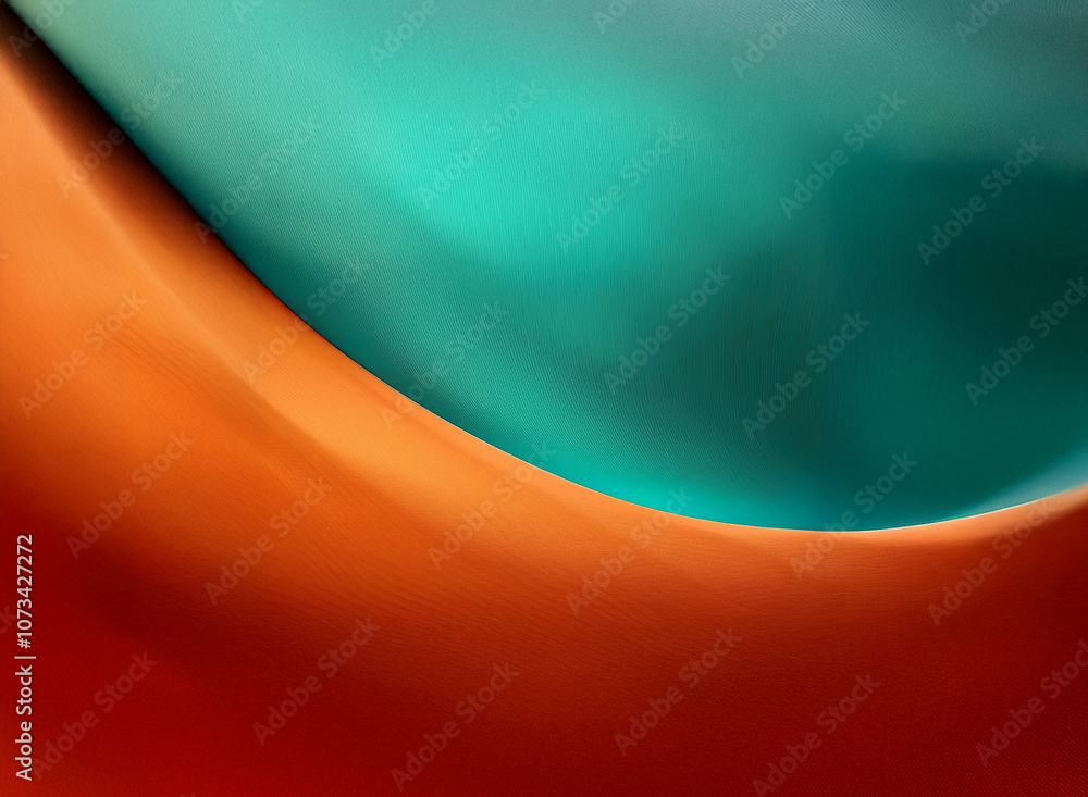 Poster a smooth orange curve dips into a blurry turquoise background, creating an abstract and vibrant visu