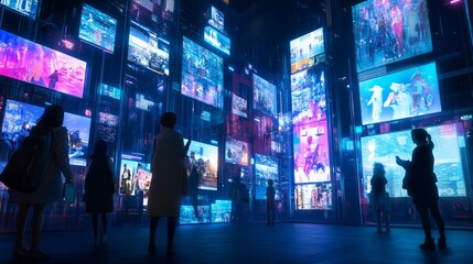 A futuristic space where trends in restaurant social media float in the air, AI Generative