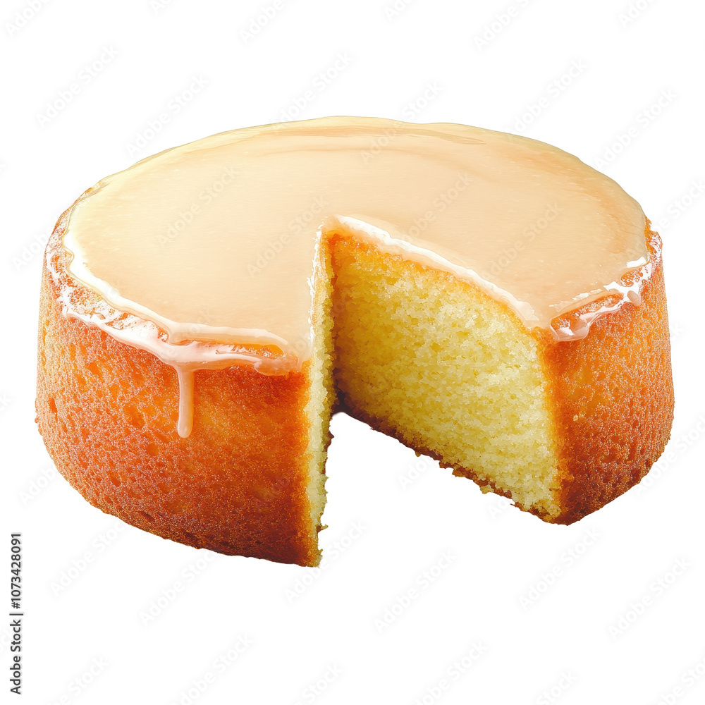 Poster a slice of cake with a glaze on top. transparent background