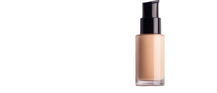 A bottle of foundation is sitting on a white background. transparent background